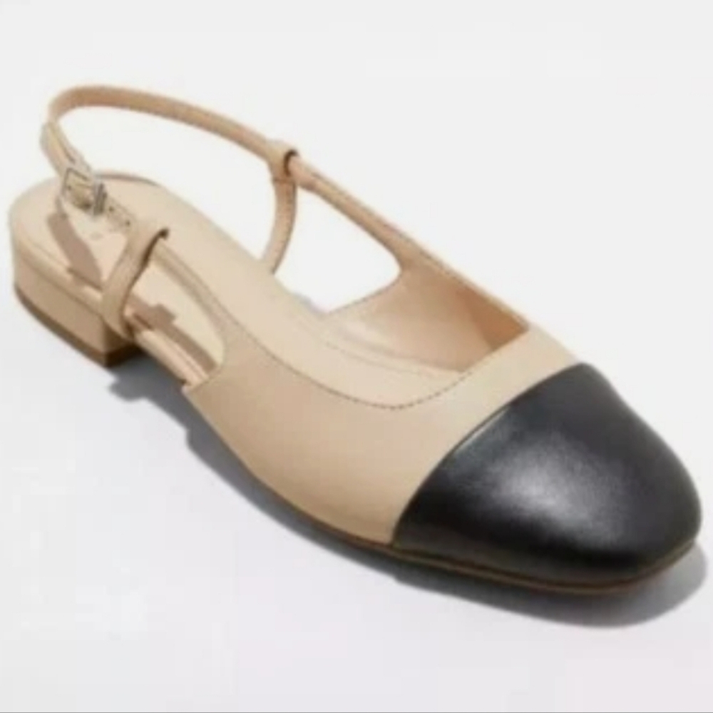 a new day  Maxine Black & Tan Buckle Slingback Cap-toe